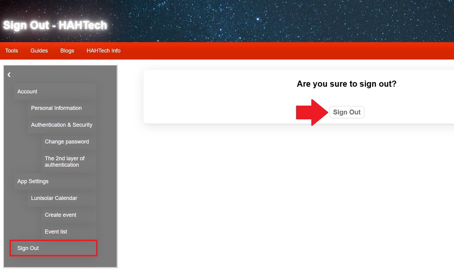 How to sign out - HAHTech User Guide