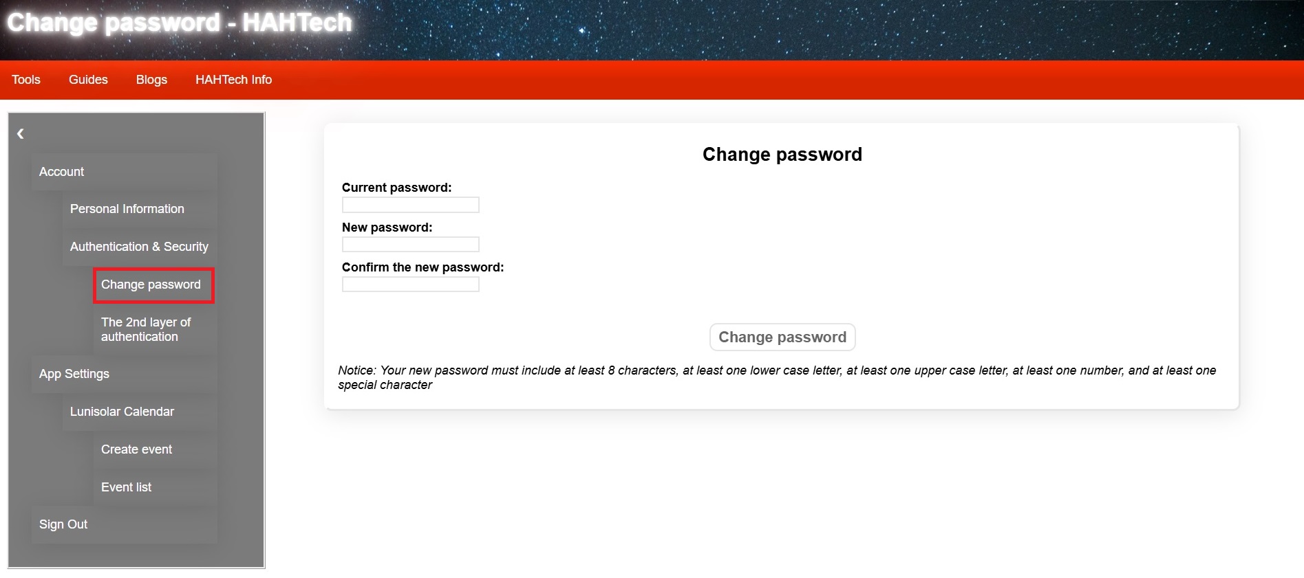 How to change password - HAHTech User Guide
