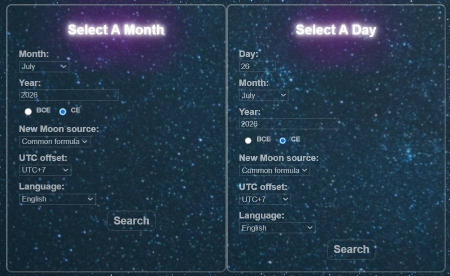 How to use the selector panel - Lunisolar Calendar User Guide
