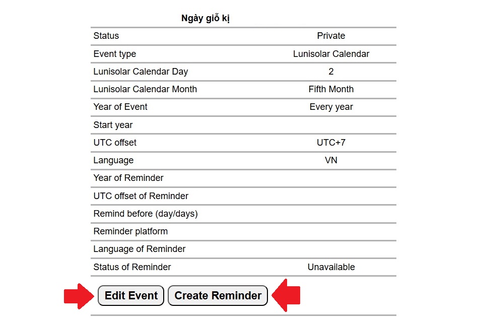 How to manage the event list - Lunisolar Calendar User Guide