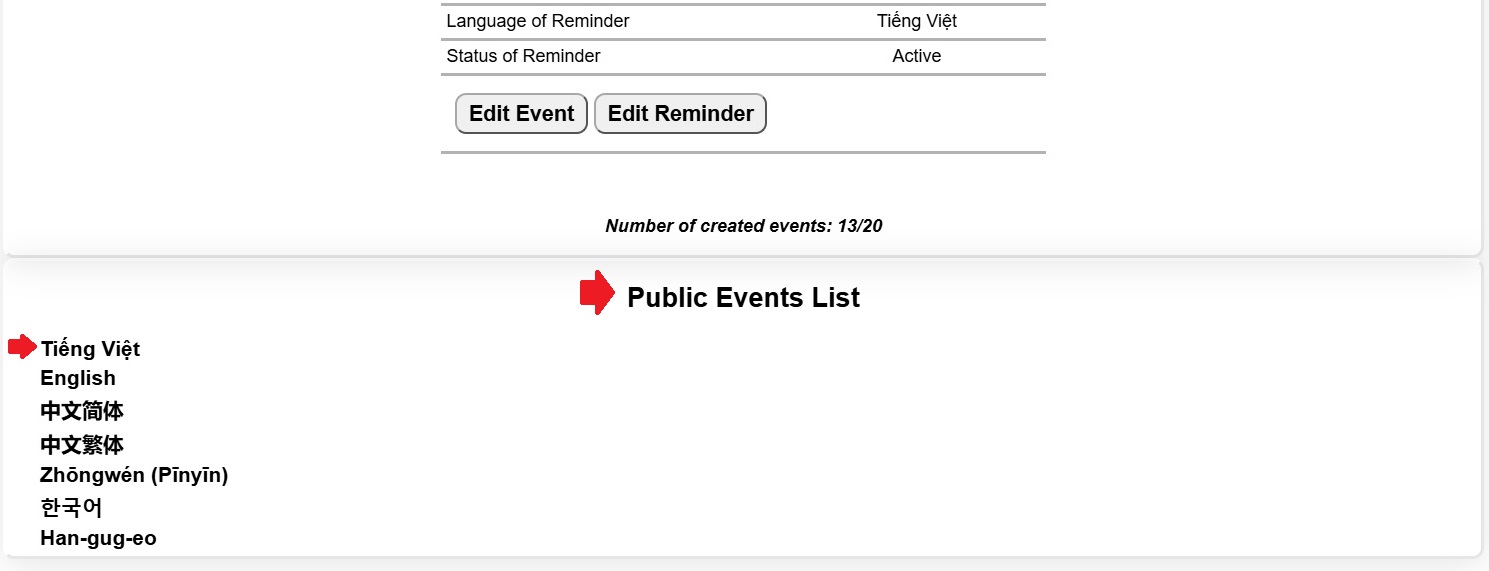 How to manage the event list - Lunisolar Calendar User Guide