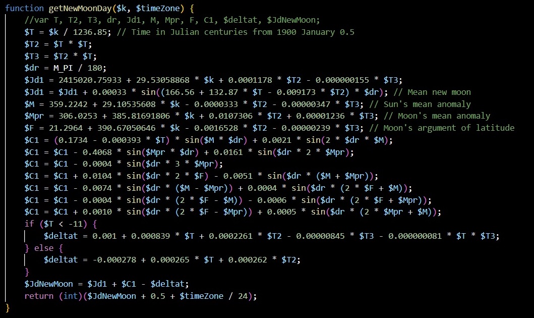 This function calculates the JDN value of New Moons