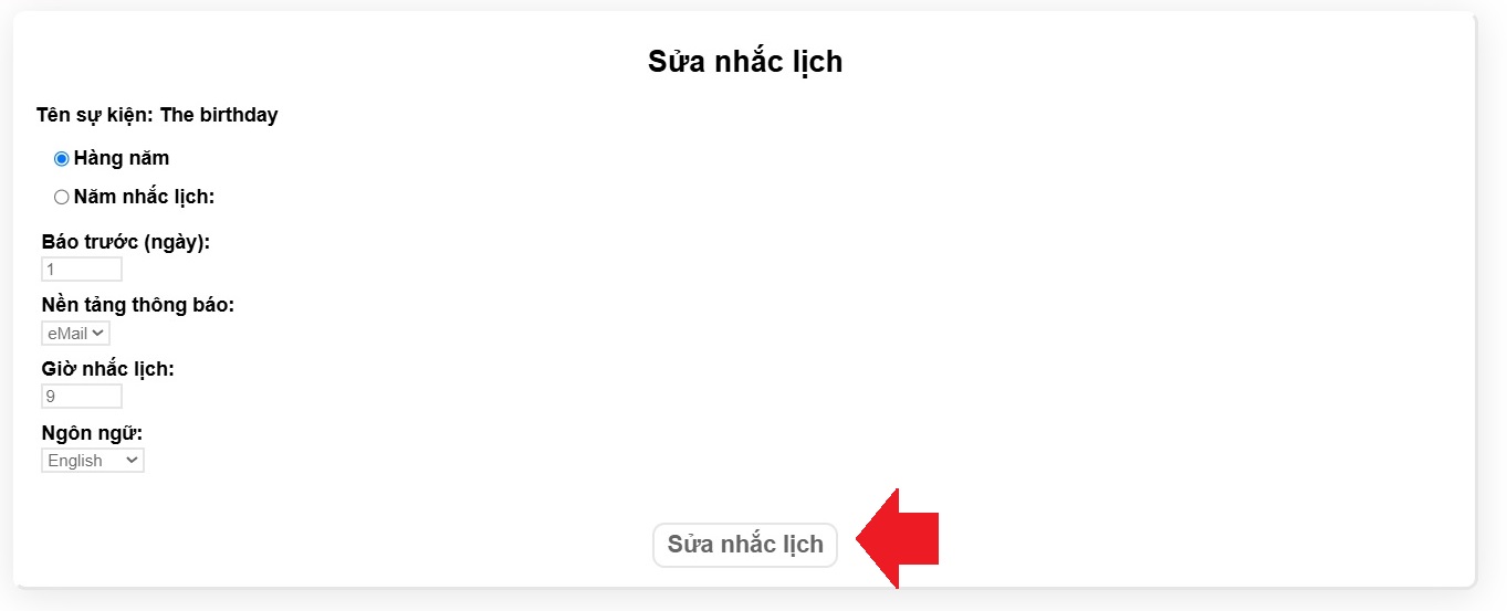Cách chỉnh sửa nhắc lịch - Hướng dẫn sử dụng Lịch Ta