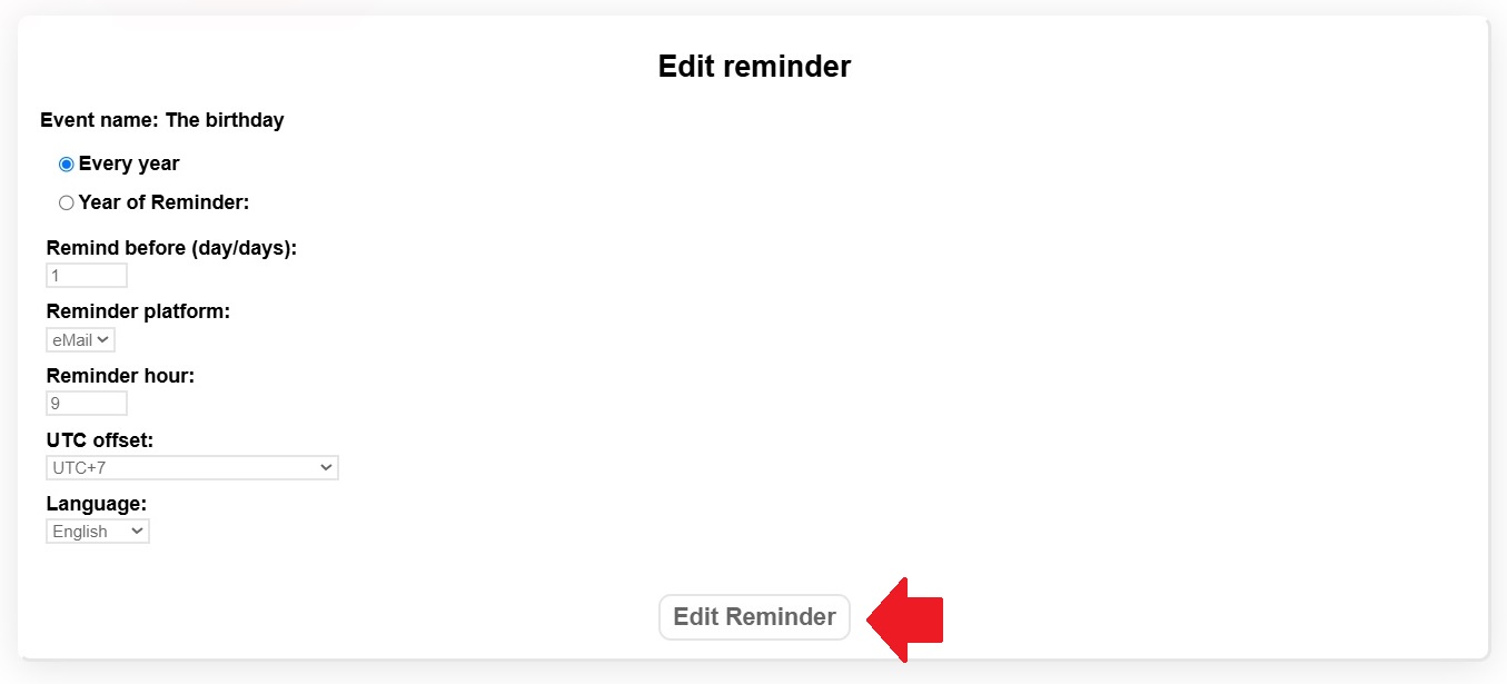 How to edit a reminder - Lunisolar Calendar User Guide